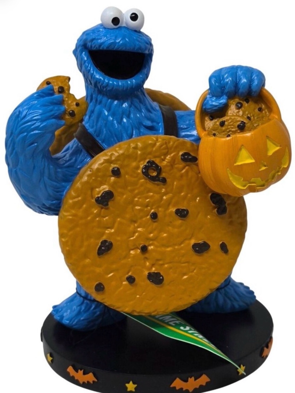 Sesame Street Blue Cookie Monster with Orange Pumpkin and Cookies Figurine